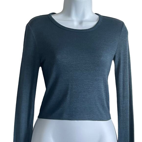 Aritzia Wilfred Free Women Crop Top XS Green Sheer Stretch Soft Layer Streetwear - Picture 1 of 8